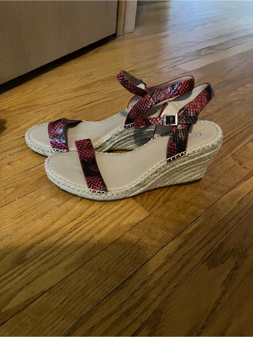 Charles by Charles David Red Snakeskin Espadrille Wedge Sandals